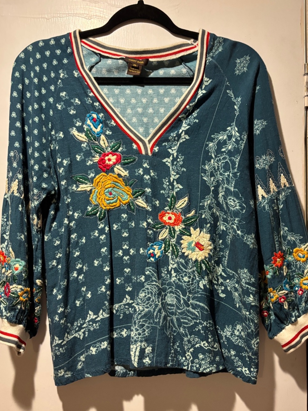 Vineet Bahl Teal Embroidered Floral V-Neck Tunic